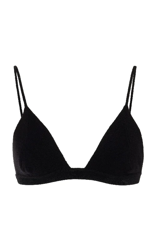 Chevier Knit Bra in Black Merino Wool