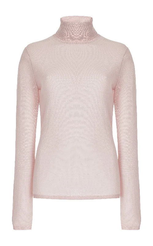 Costa Knit Turtleneck in Blush Cashmere Silk