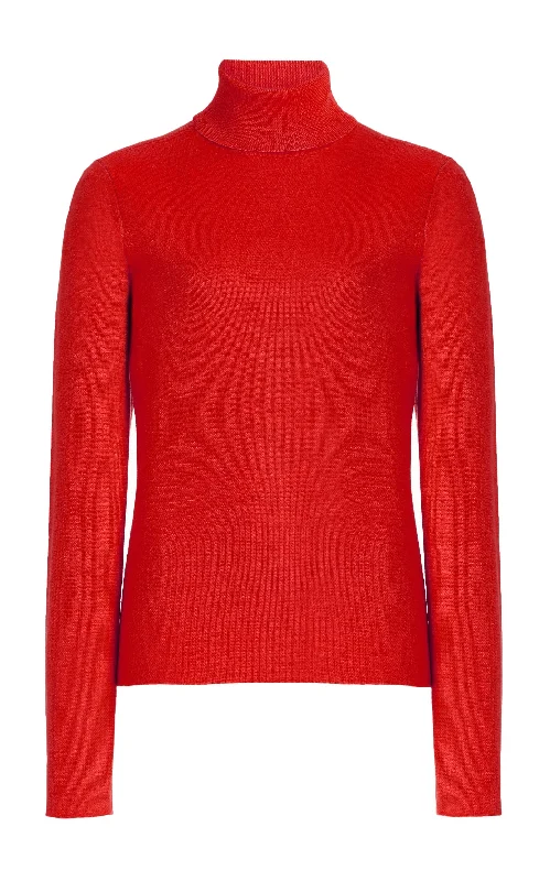 May Knit Turtleneck in Red Topaz Merino Wool Cashmere