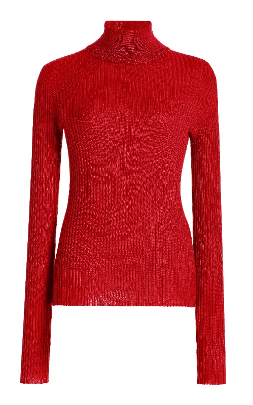 Peppe Knit Turtleneck in Scarlet Red Cashmere Silk