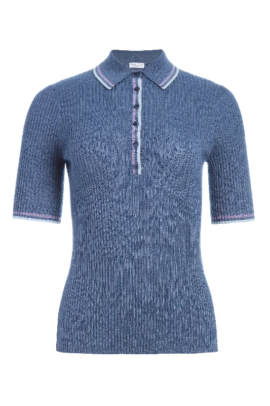 Perro Knit Polo in Denim Blue Cashmere Silk