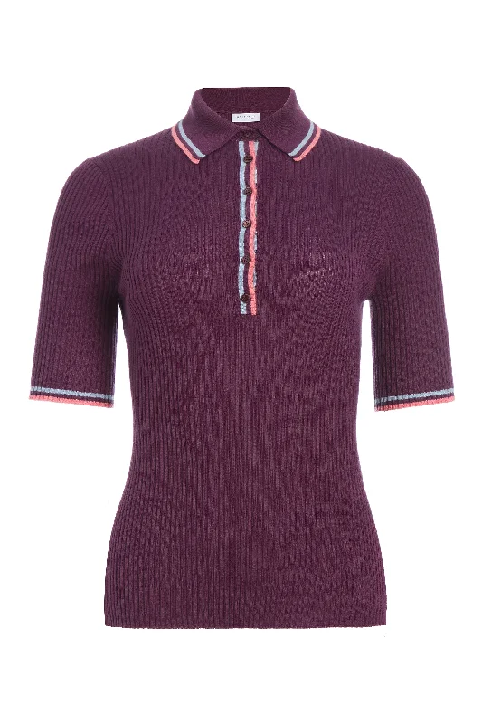 Perro Knit Polo in Italian Plum Cashmere Silk