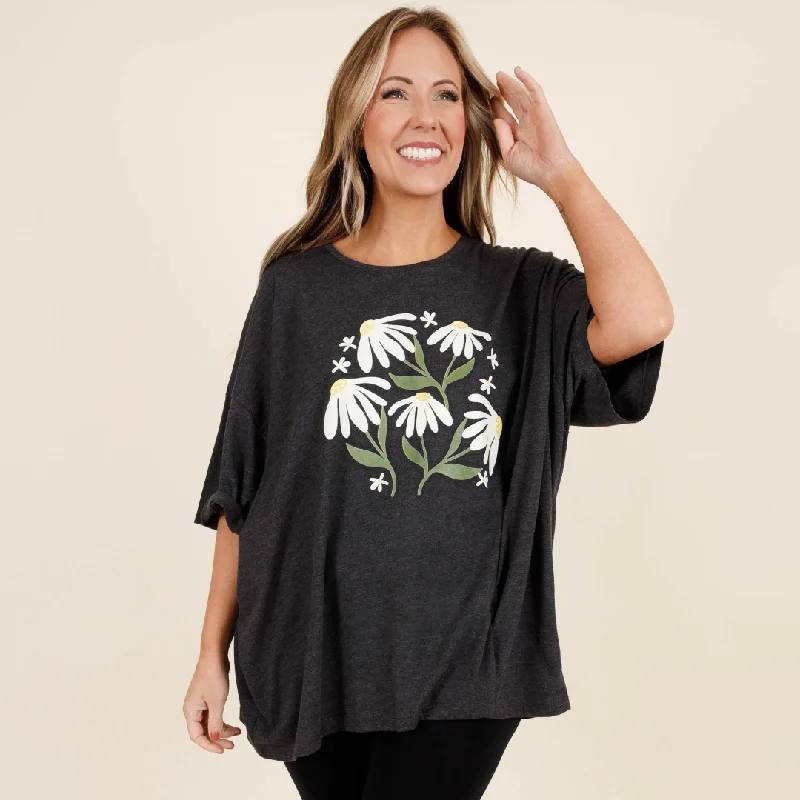 Daisy Picking Boyfriend Tee, Charcoal