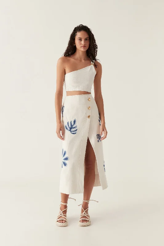 Esprit Embroidered Midi Skirt