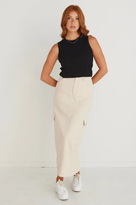 Frank Ivory Cotton Utility Midi Skirt