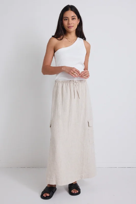 Invincible Natural Linen Elastic Waist Pocket Maxi Skirt