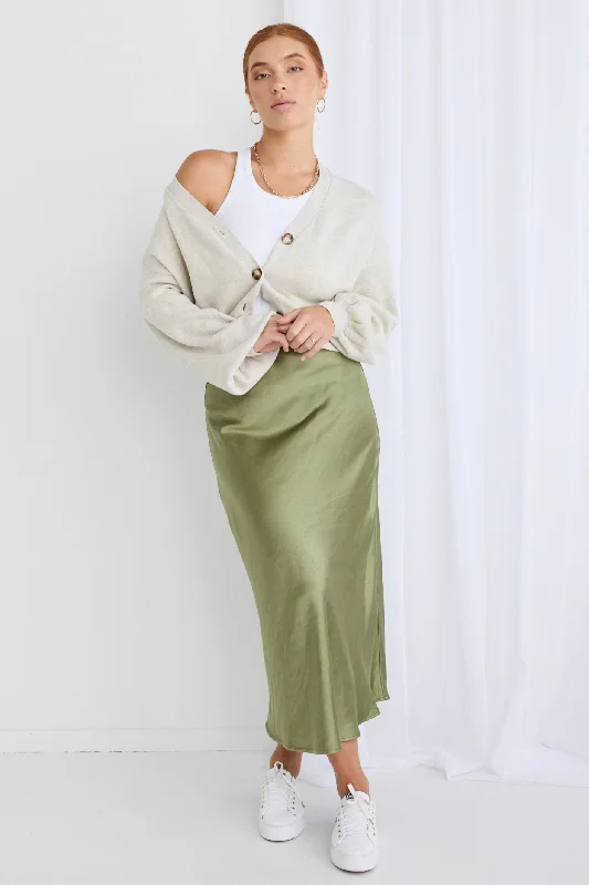 Ivy Moss Satin Bias Midi Skirt