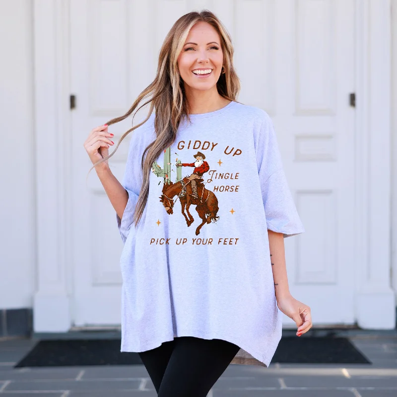 Jingle Horse Boyfriend Tee, Heather Grey