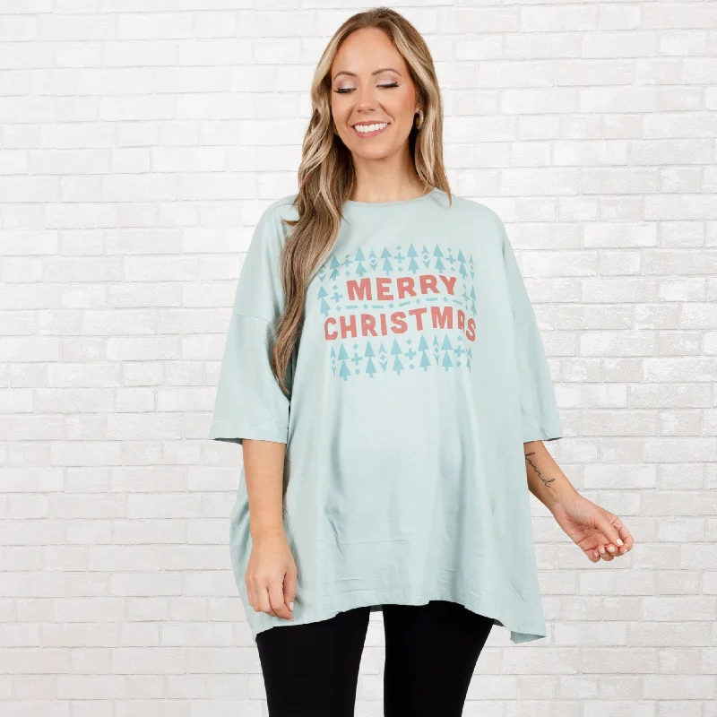 Merry Little Christmas Boyfriend Tee, Light Green