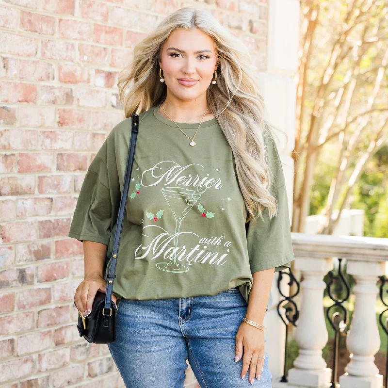 Merry Martini Boyfriend Tee, Moss