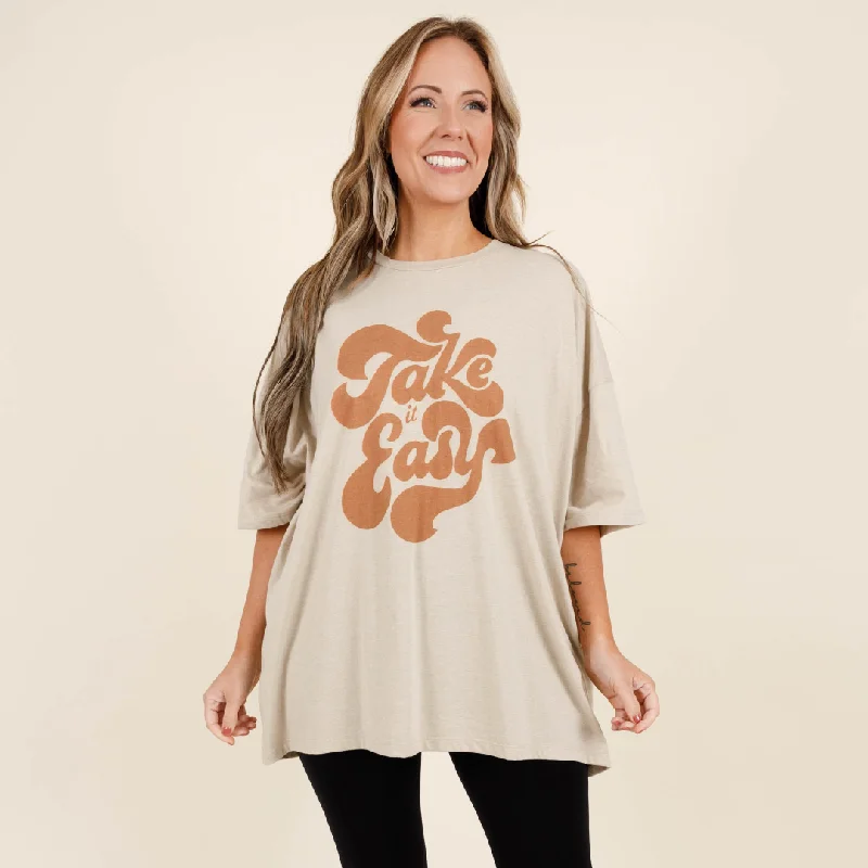 Take It Easy Boyfriend Tee, Heather Beige