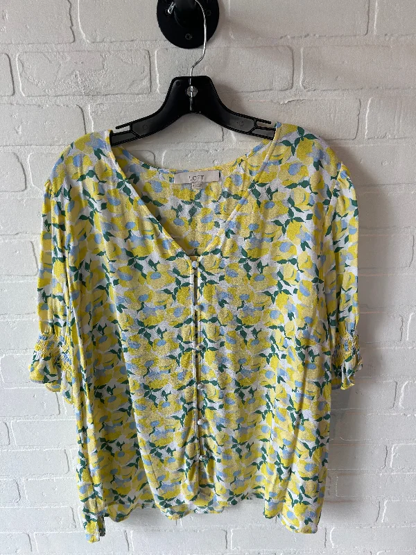 Top Short Sleeve By Loft In White & Yellow, Size: Xl