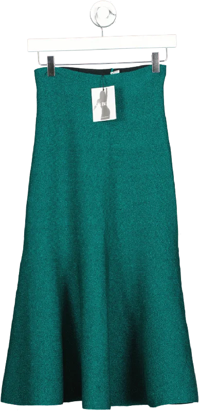 Victoria Beckham Green Body Flared Lurex Skirt UK 8