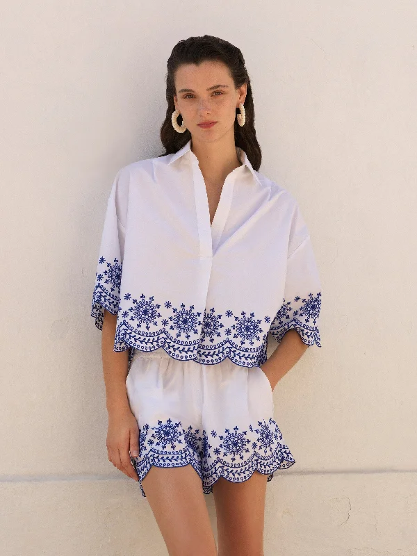 Alissa Cotton Embroidered Popover Shirt