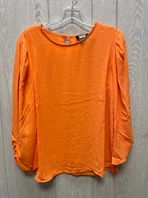 Blouse Long Sleeve By Dkny In Orange, Size: M