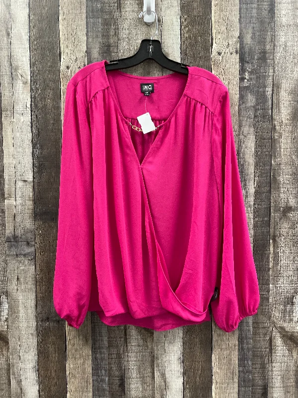 Blouse Long Sleeve By International Concepts In Pink, Size: 2x