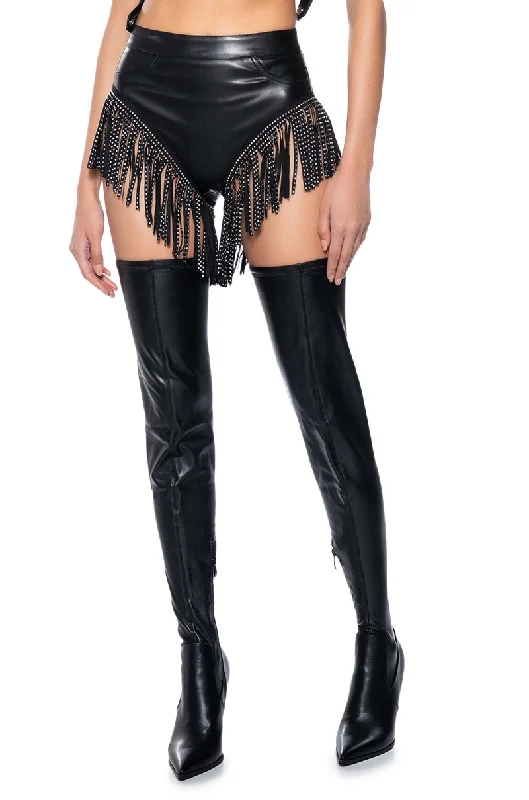 TINASHE FAUX LEATHER FRINGE SHORTS