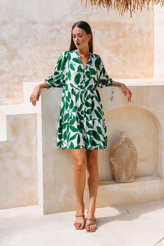 Ivy Green Tropical Button Down Mini Dress