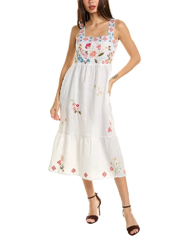 Johnny Was Catalina Square Neck Tank Linen Midi Dress