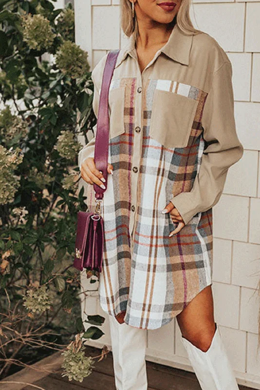 Plaid Patchwork Long Sleeve Shirt Mini Dress