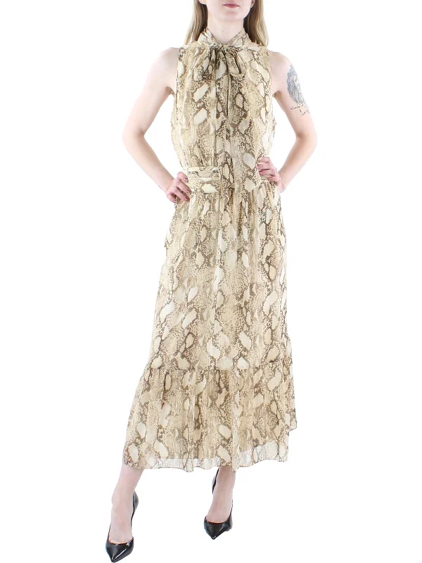 Womens Chiffon Snake Print Midi Dress