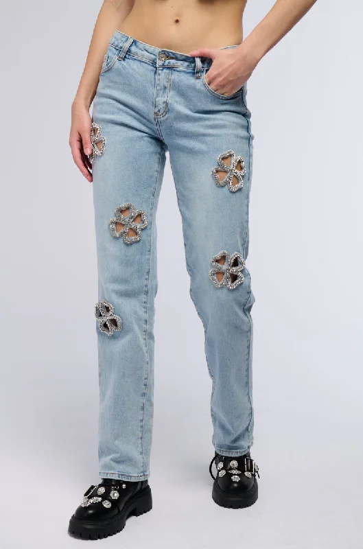 DIVINE FEMININE ENERGY RHINESTONE DETAIL JEANS