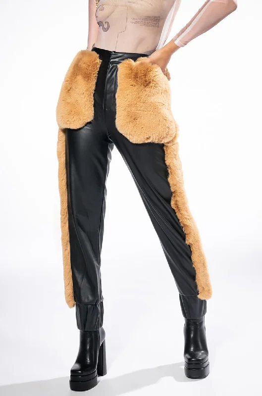 FASHION AND COZY FAUX LEATHER WITH FUR JOGGERS