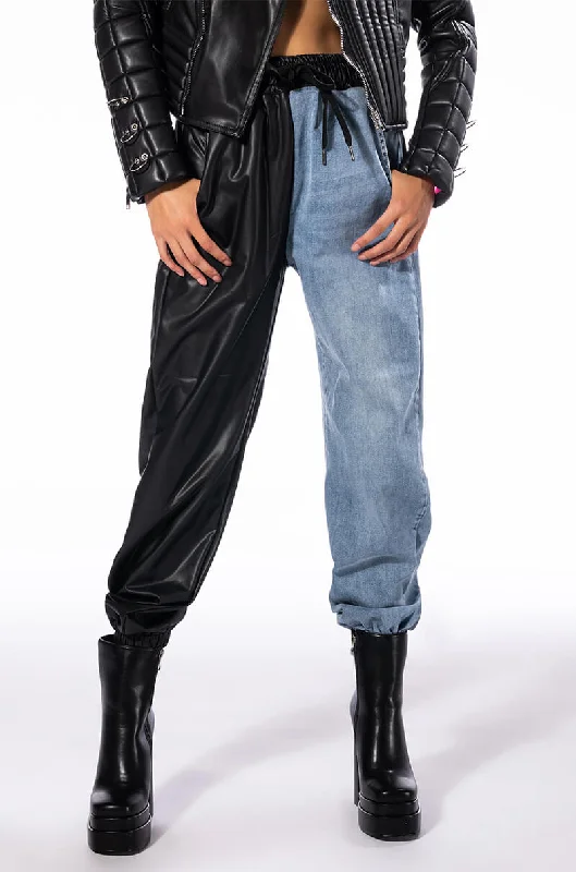 FLEX FIT EXTREME STRETCH HALF AND HALF FAUX LEATHER JOGGER