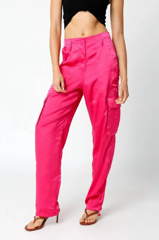 On The Low Satin Cargo Pants In Fuchsia