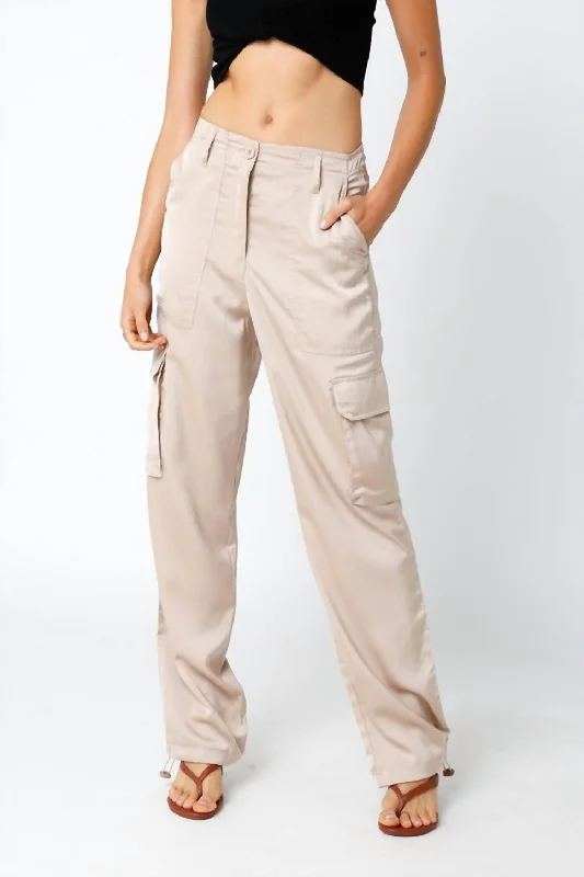 On The Low Satin Cargo Pants In Light Khaki