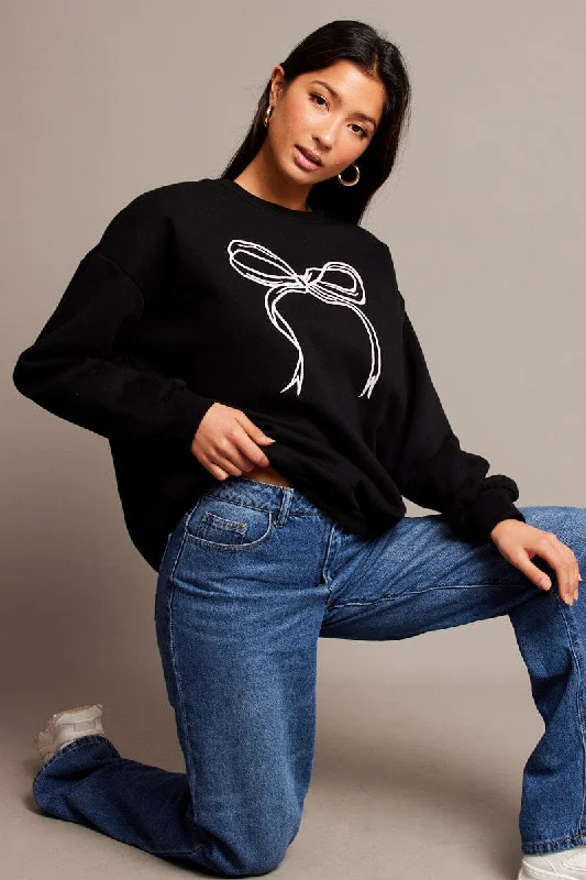 Black Graphic Sweater Long Sleeve