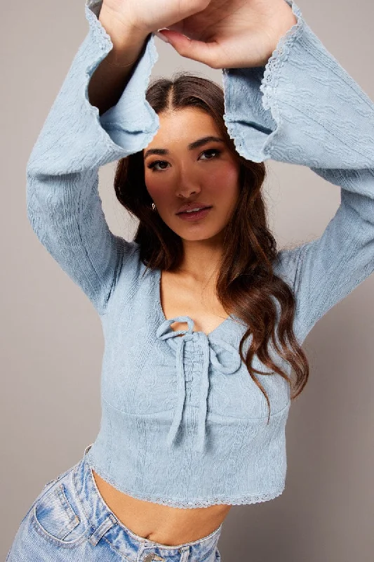 Blue Textured Top Long Sleeve