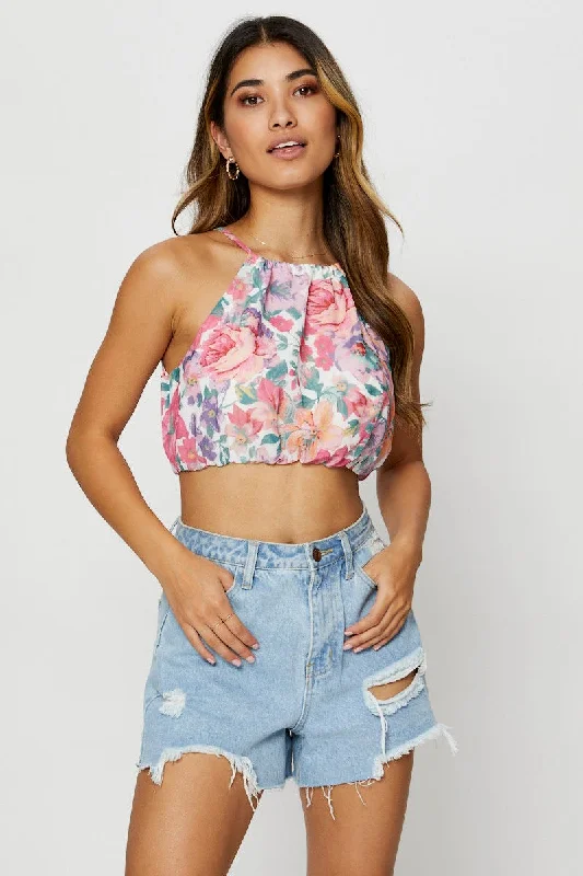 Print Halter Top Crop