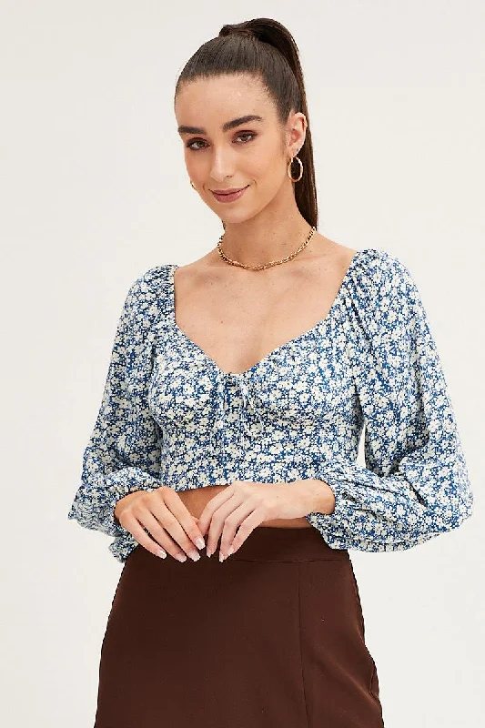 Print Off Shoulder Cropped Top