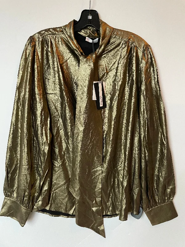 Top Long Sleeve By Lily Silk In Gold, Size: Xl