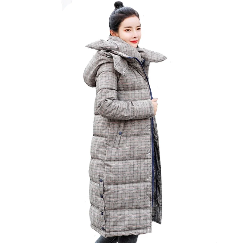 2019 New Design Winter jacket Women Plaid Warm Thicken Female Long Parka Cotton Padded Coat Chaqueta Feminina Invierno