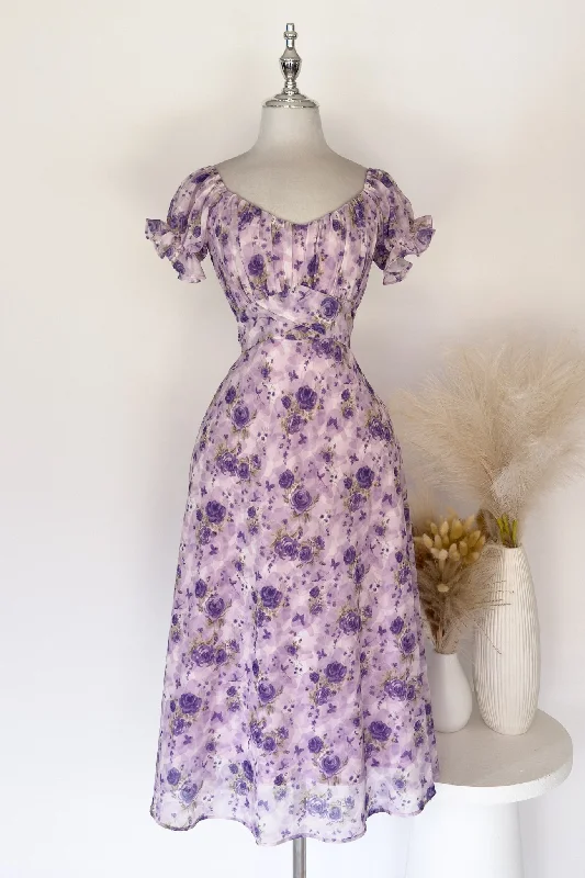 Belinda Floral Midi Dress - Lilac