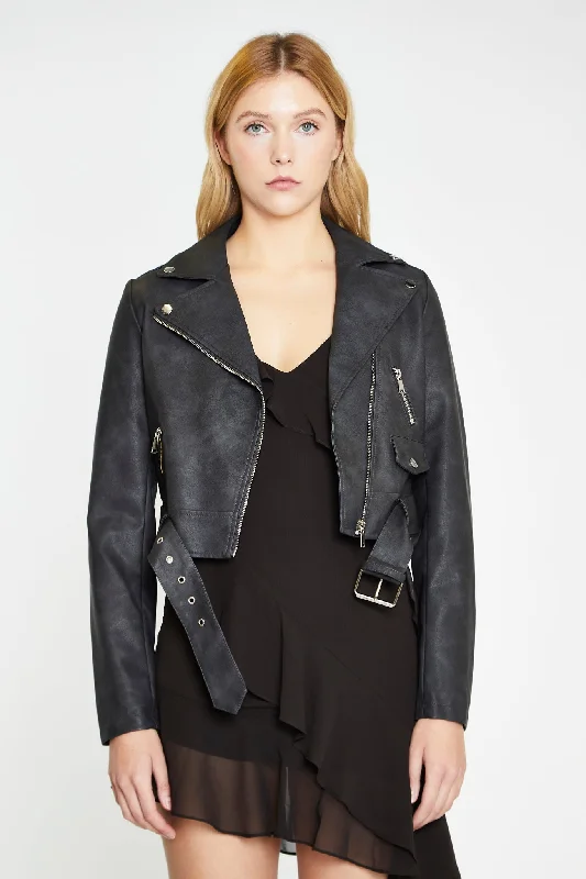 Black Antique Cropped Belted Jacket