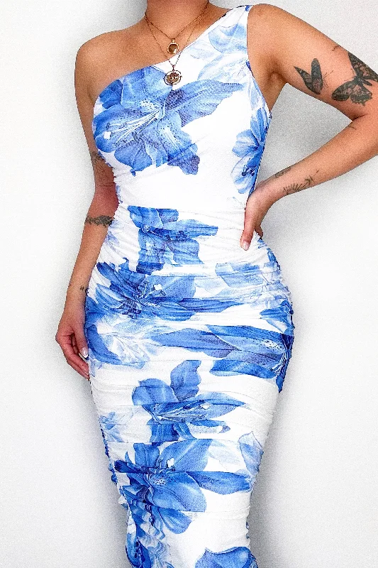 Morgan Floral Midi Dress - Blue