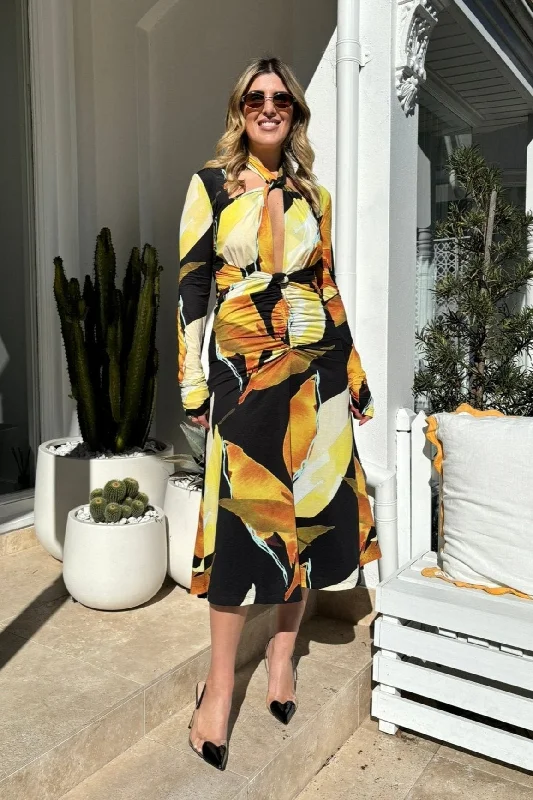 Petals Of Paradise Long Sleeve Midi Dress Print